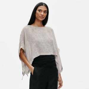 NEW Eileen Fisher Size M/L Organic Linen Blue Poncho Blouse
